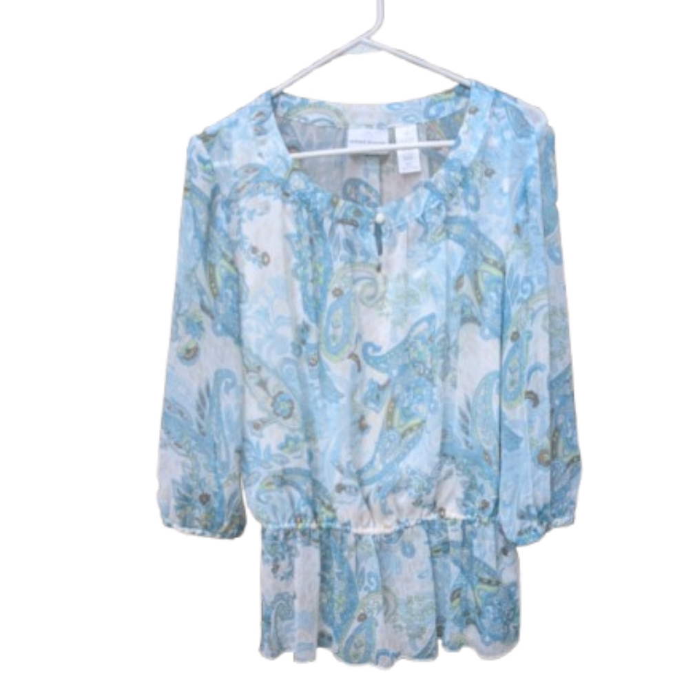 Blue Paisley Blouse Sz 10 Alfred Dunner Peblem Attached White Tank